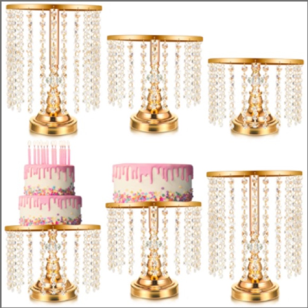 6 pc Gold Crystal Cake Stand Set - Elegant Party Centerpiece